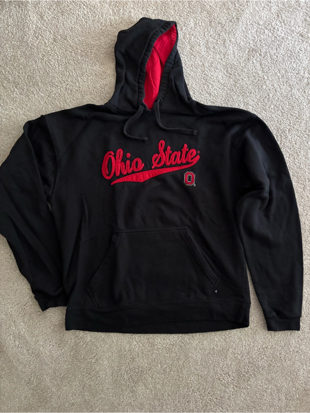 Ohio State J. America Black Hoodie with Red Script and Hood Lining